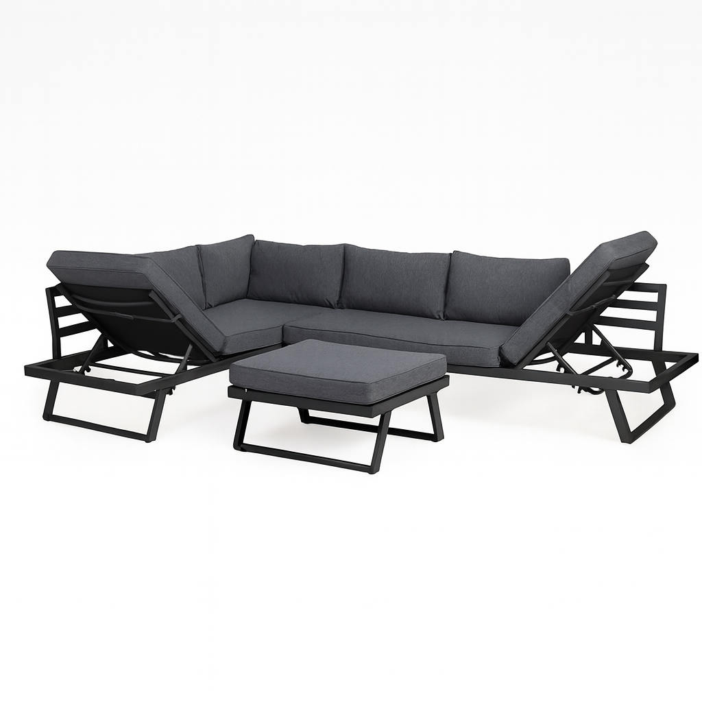 Narożnik ogrodowy ze stolikiem Lafoole Lunge, spun poly, ciemnoszary