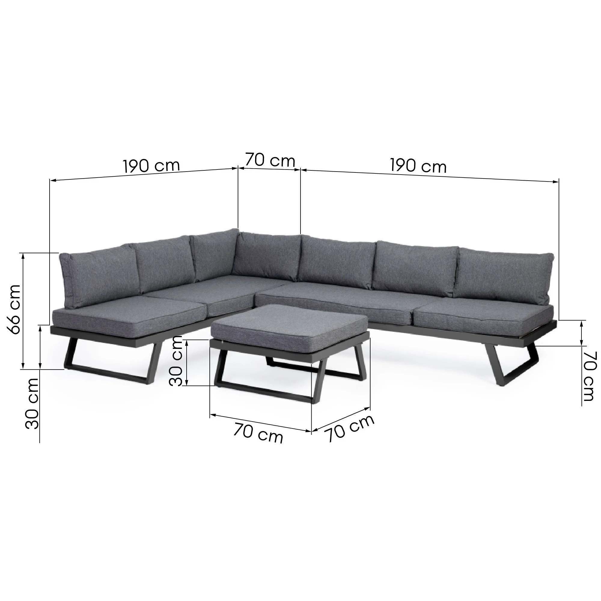 Narożnik ogrodowy ze stolikiem Lafoole Lunge, spun poly, ciemnoszary - obrazek 3