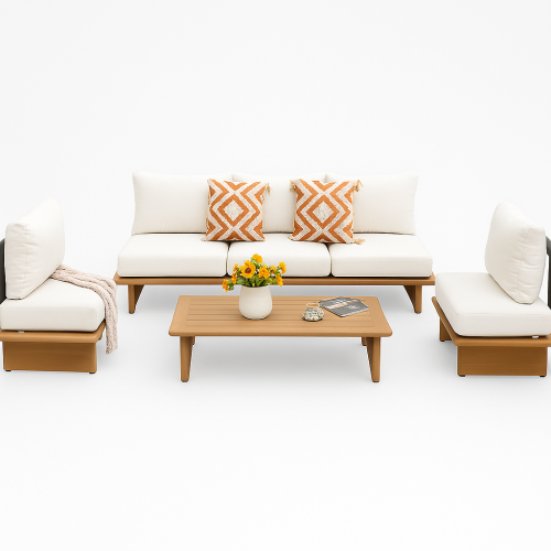 Conny Zestaw mebli ogrodowych aluminiowy, jasnobeżowy, efekt drewna