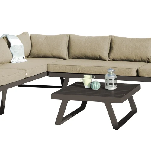 Narożnik ogrodowy ze stolikiem Lafoole Lunge, spun poly, beżowy/brązowy