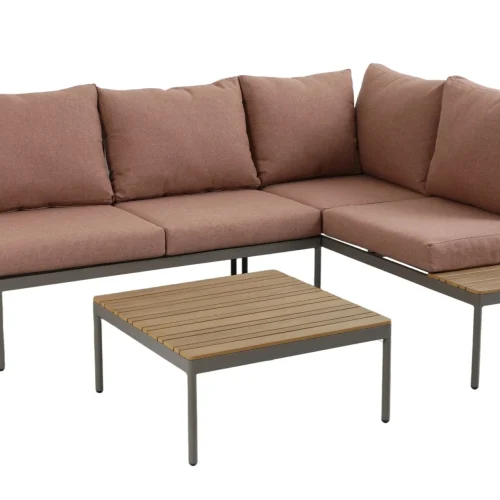 Narożnik ogrodowy Lugi polywood mocha szary z stolikiem